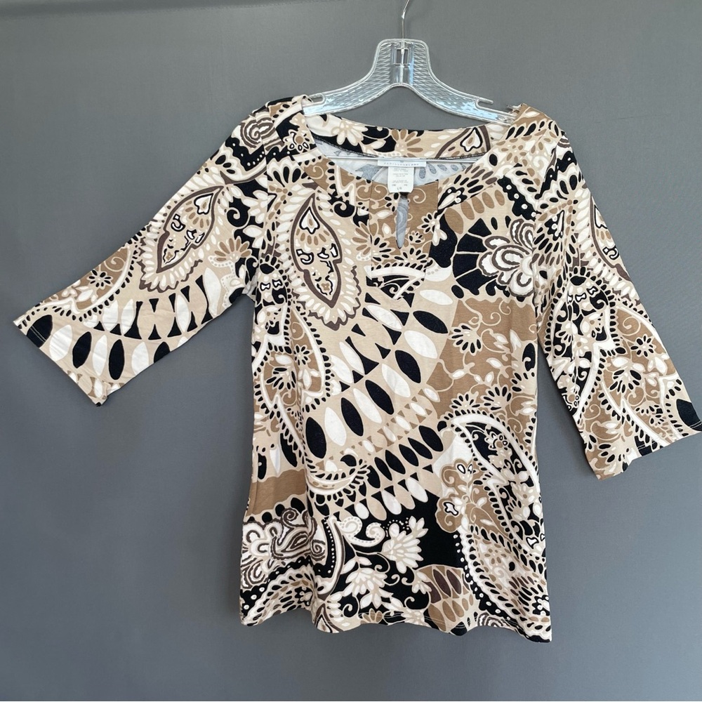 PAPILLONBLANC LARGE boho 3/4 sleeve long top with keyhole button front